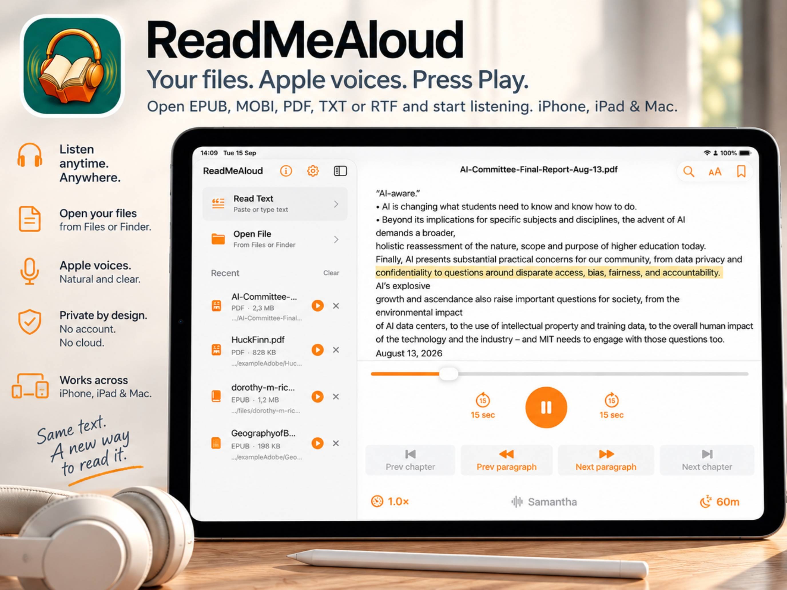 README.aloud on iPad — screenshot 1