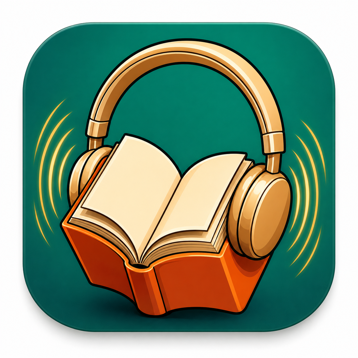 README.aloud app icon: an open book wearing headphones