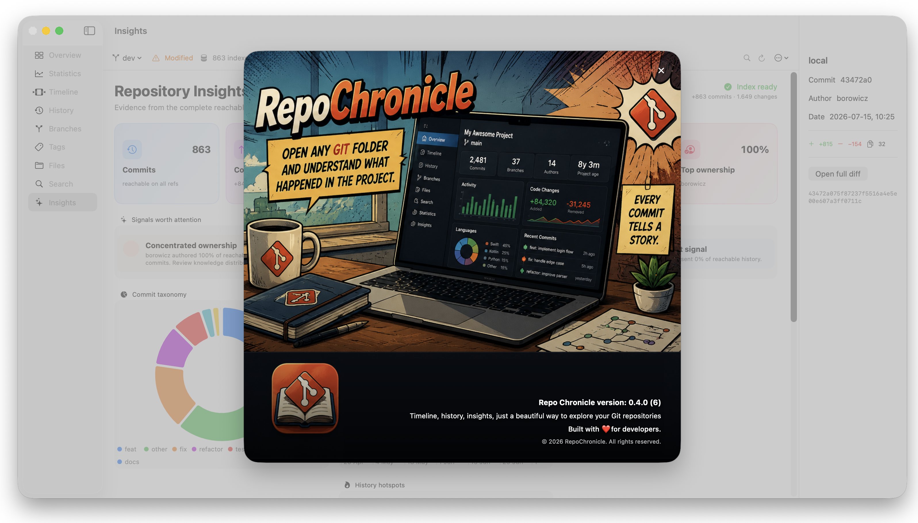 RepoChronicle app preview