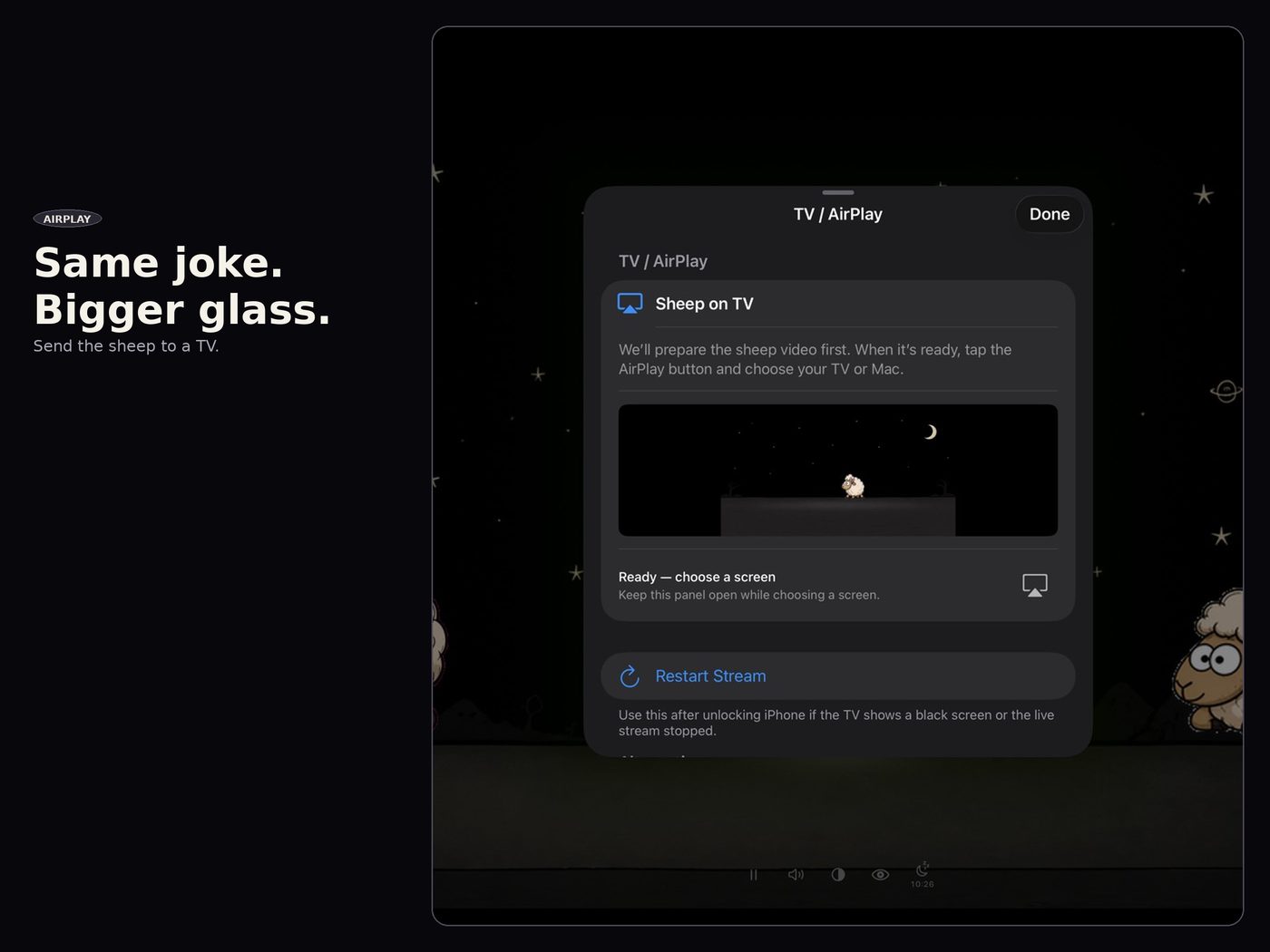 AirPlay — same joke, bigger glass